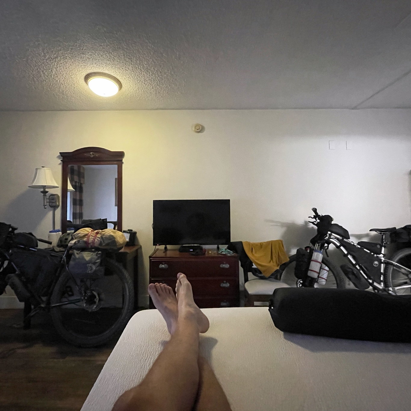 Our bikes in our hotel room