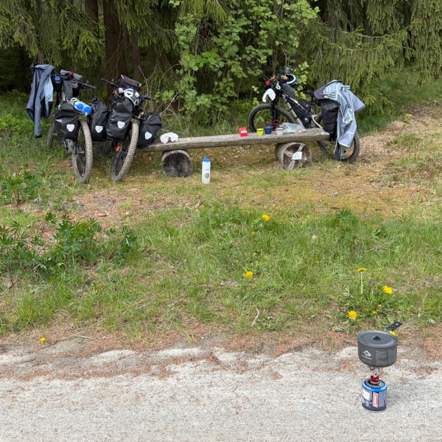 Boiling some water for our coffee