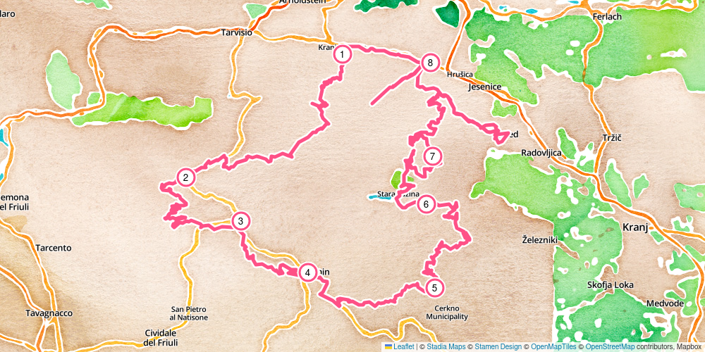 Map showing the complete route